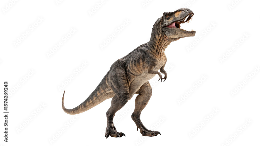 Obraz premium nosaurus rex standing with mouth open and body positioned to the right isolated on transparent background cut out