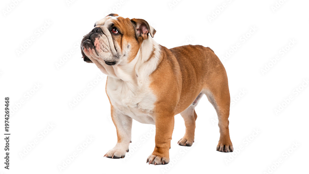 Fototapeta premium Bulldog stands proudly isolated on transparent background cut out