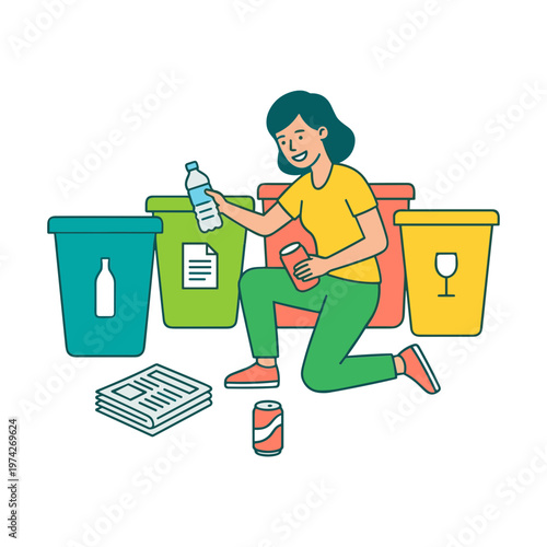 Illustration of People Sorting Trash