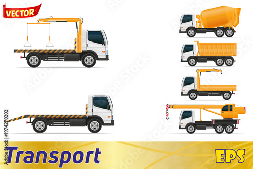 set icons trucks designed for construction vector illustration