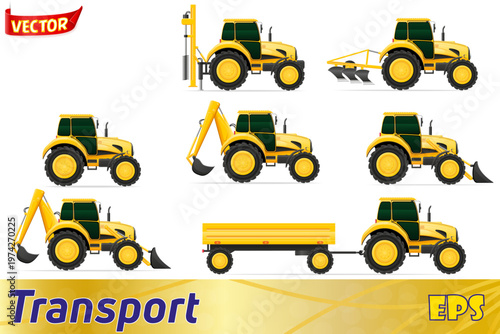 set icons yellow tractors vector illustration illustration isolated on white background