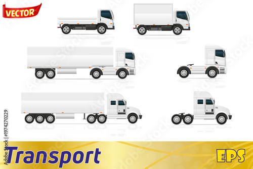 big and small truck tractor for transportation cargo set icons vector illustration