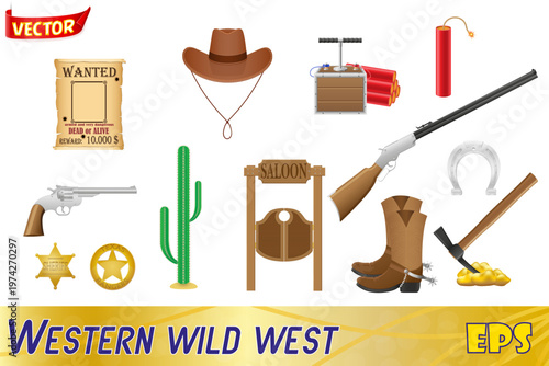 western set icons wild west vector illustration isolated on white background