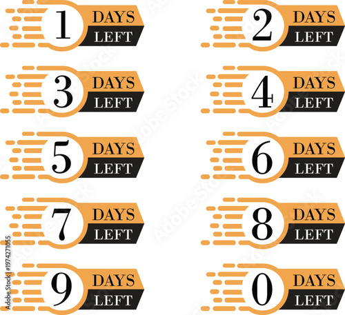 Number of days left icon set countdown timer calendar reminder deadline date remaining time schedule urgency planning symbol deadline alert concept set collection group.