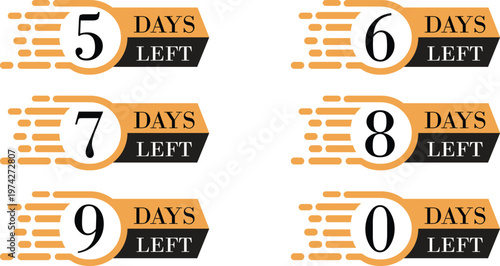 Number of days left icon set countdown timer calendar reminder deadline date remaining time schedule urgency planning symbol deadline alert concept set collection group.