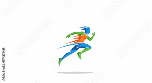 Dynamic abstract figure in motion, showcasing speed and agility through vibrant color splashes