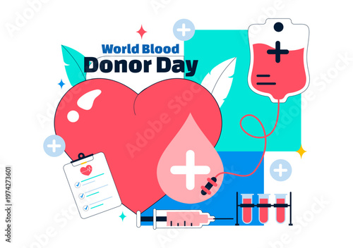 World Blood Donor Day Vector Illustration on June 14 Featuring Human Donating To Help Recipients and Save Lives In Flat Style Background