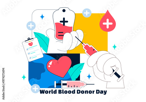 World Blood Donor Day Vector Illustration on June 14 Featuring Human Donating To Help Recipients and Save Lives In Flat Style Background
