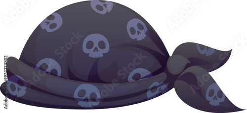 Cartoon pirate and corsair sailor bandana hat, black textile headwear with skull pattern. Vector sea sailor head scarf, vintage rover handkerchief, marine buccaneer swashbuckler costume accessory
