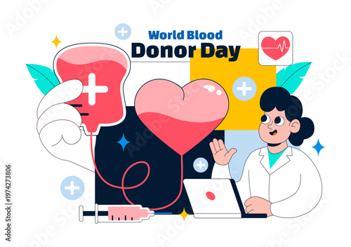 World Blood Donor Day Vector Illustration on June 14 Featuring Human Donating To Help Recipients and Save Lives In Flat Style Background