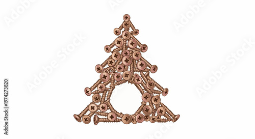 A Christmas tree made entirely from screws, creating a unique holiday decoration