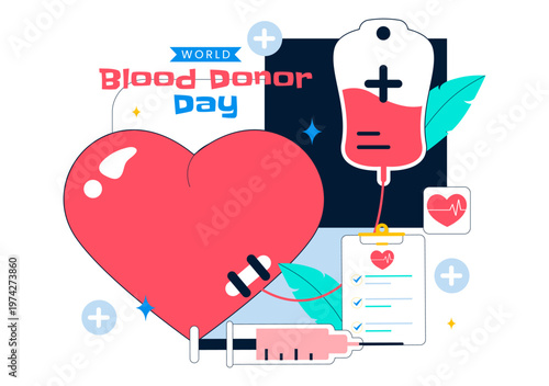 World Blood Donor Day Vector Illustration on June 14 Featuring Human Donating To Help Recipients and Save Lives In Flat Style Background