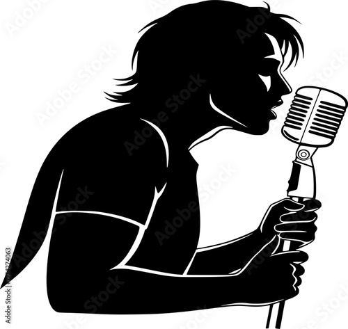 Singer Microphone Silhouette Karaoke Performance Nightlife Jazz Black Vector