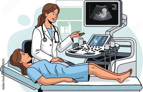 Doctor showing ultrasound of baby to pregnant patient