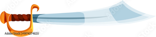Pirate saber blade or corsair scimitar sword, marine cold steel arms weapon, cartoon vector icon. Caribbean pirate curved sabre or Medieval scimitar sword, ancient maritime battle cutlass sword blade