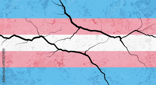 A distressed transgender flag with a prominent crack