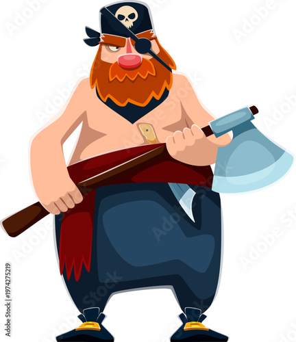 Cartoon brave pirate and corsair sailor character holding an axe, exuding sense of adventure and bravery. Isolated vector ship crew boatswain, rover or skipper captures spirit of adventurous tales