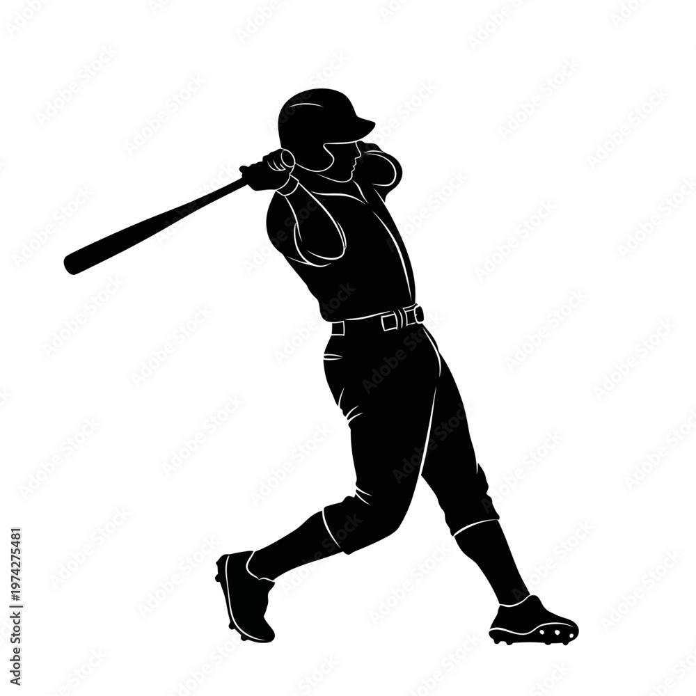 Obraz premium Baseball Player Silhouette Swinging Bat at Game