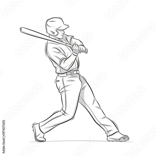 Baseball Player Swinging Bat in Action - Dynamic Sports Illustration