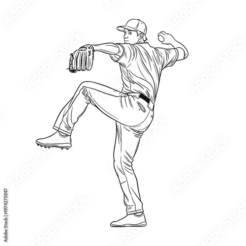 Baseball Pitcher Throwing a Ball in Action - Dynamic Sports Illustration