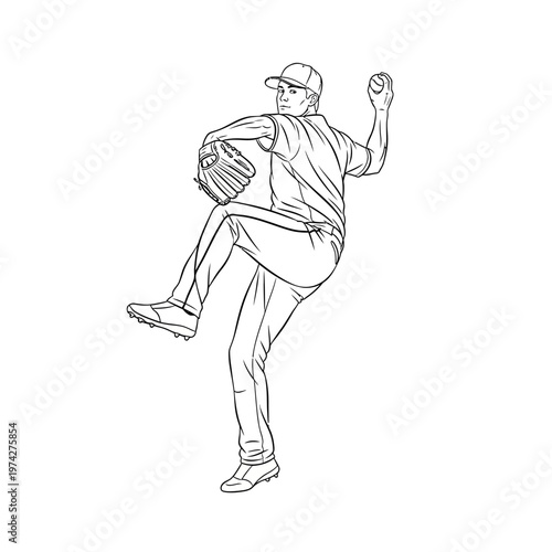 Baseball pitcher in action, throwing a pitch with focus and determination