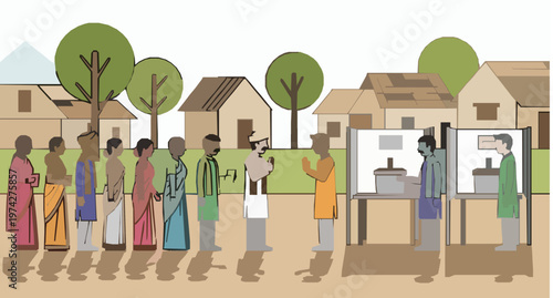 Indian Village Democracy and Voting Awareness Scene with Political Candidates Vector