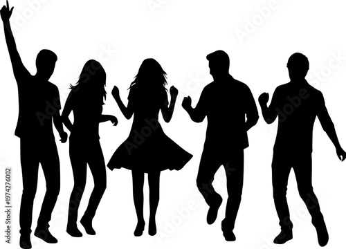 People Dancing Silhouette Party Nightlife Celebration Joy Friends Black Vector