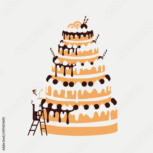 Towering Multi-Layered Cake with Chocolate Drizzle and Decorations