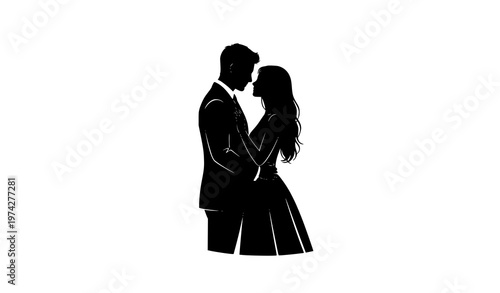 Romantic couple silhouette black and white timeless love vector illustration
