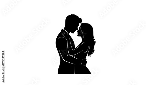 Timeless romance couple embrace silhouette elegant black vector love illustration