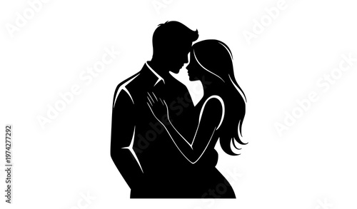 Black silhouette romantic couple timeless love relationship vector illustration