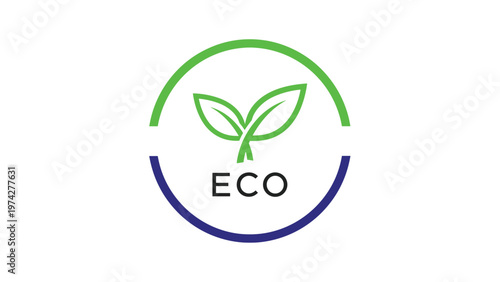 Distinctive eco-friendly logo design featuring fresh green leaves and the word "ECO" neatly encapsulated within vibrant green and blue circular outlines.