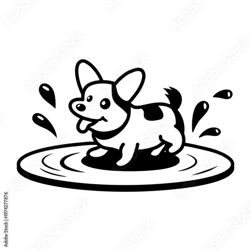 A glyph style icon representing a dog doing puddle splashing
