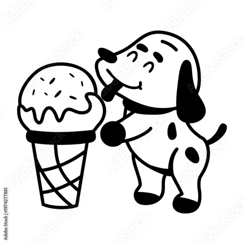 A glyph style icon showing a dog eating cone  
