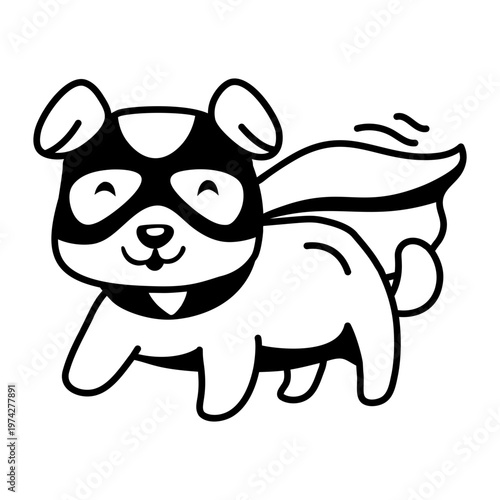 A glyph style icon depicting a dog wearing superhero costume  
