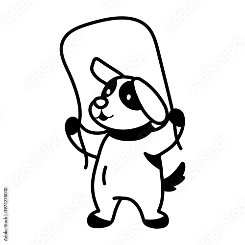 A glyph style icon showing a dog jumping rope  
