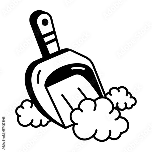 A glyph style icon depicting litter scoop  
