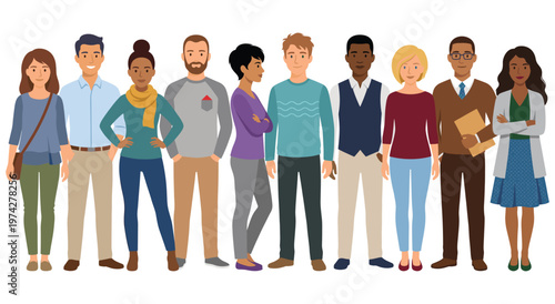 Diverse group of people standing together, a vibrant mix of ages and ethnicities, highlighting unity and community. This inclusive gathering represents various backgrounds and experiences,