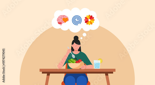 Mindful Eating and Holistic Nutrition Concept for Mental and Physical Wellness Illustration