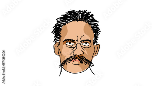 Friedrich Nietzsche portrait, flat vector illustration