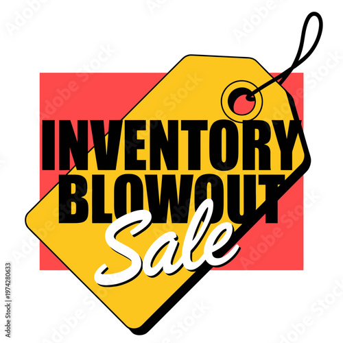 A vibrant yellow and red vector graphic illustration of an inventory blowout sale tag