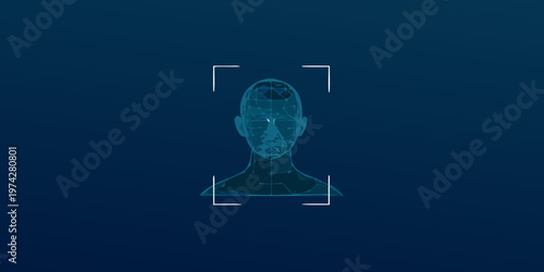 Digital face scan within brackets showcasing a polygonal silhouette