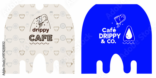 Two apron designs featuring coffee imagery and a bold silhouette