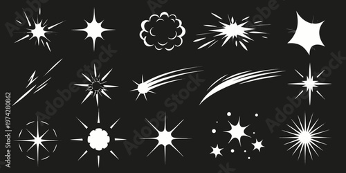 Collection of white starbursts sparkles and explosion shapes silhouette