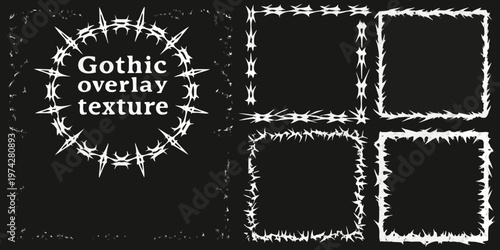 Four white frames with barbed wire design gothic style silhouette
