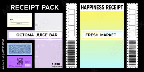 Colorful receipt pack design with barcodes and text a bold silhouette