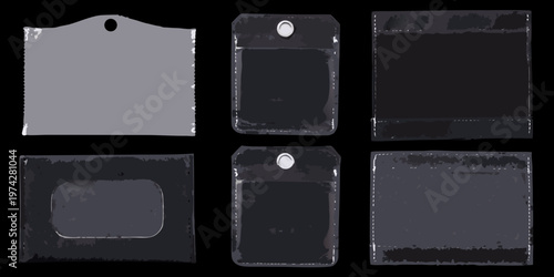 Four blank identification card templates displayed against a black background silhouette