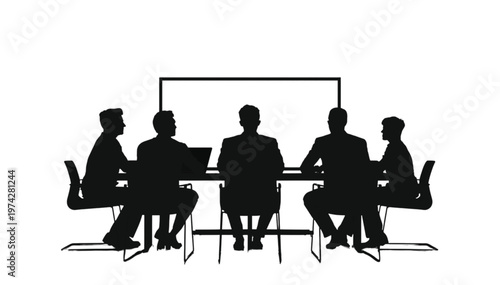 Professionals sit around a conference table, observing a presentation screen in a collaborative business.