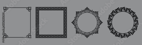 Set of decorative frames Elegant vector element for design in Eastern style, place for text. Floral black and gray frames. Lace illustration for invitations and greeting cards