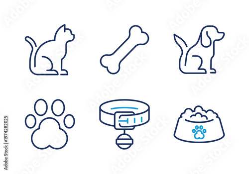 Pets and Animal Care thin line icon set. Minimal web icons
